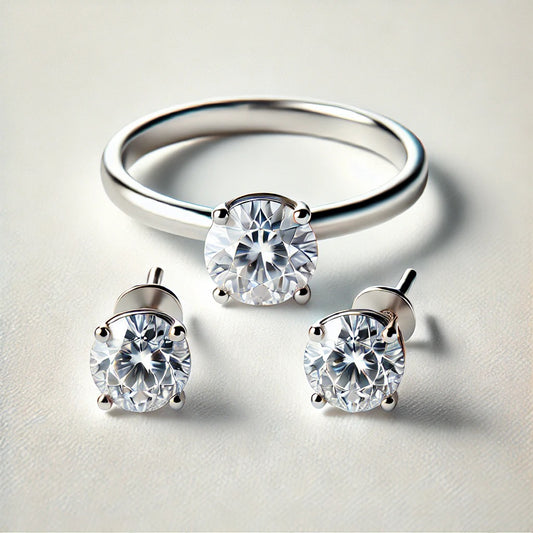 Conjunto Anillo + Pendientes Oro Blanco 18K