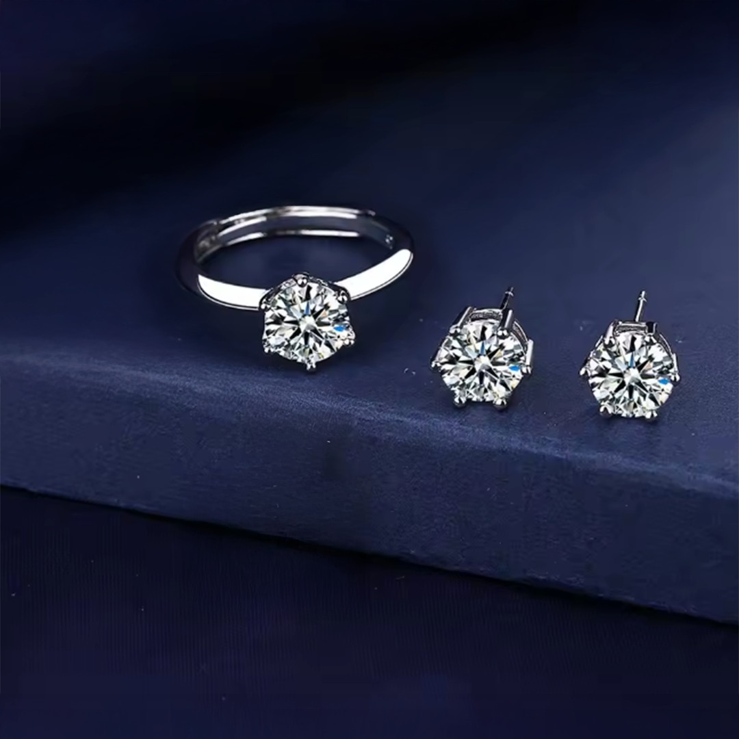 Conjunto Anillo + Pendientes de plata y moissanita