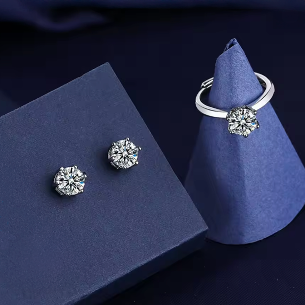 Conjunto Anillo + Pendientes de plata y moissanita