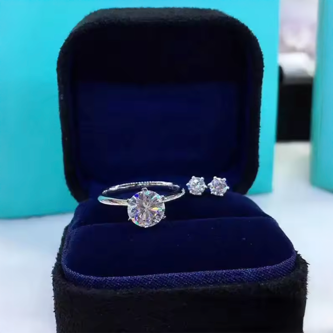 Conjunto Anillo + Pendientes de plata y moissanita