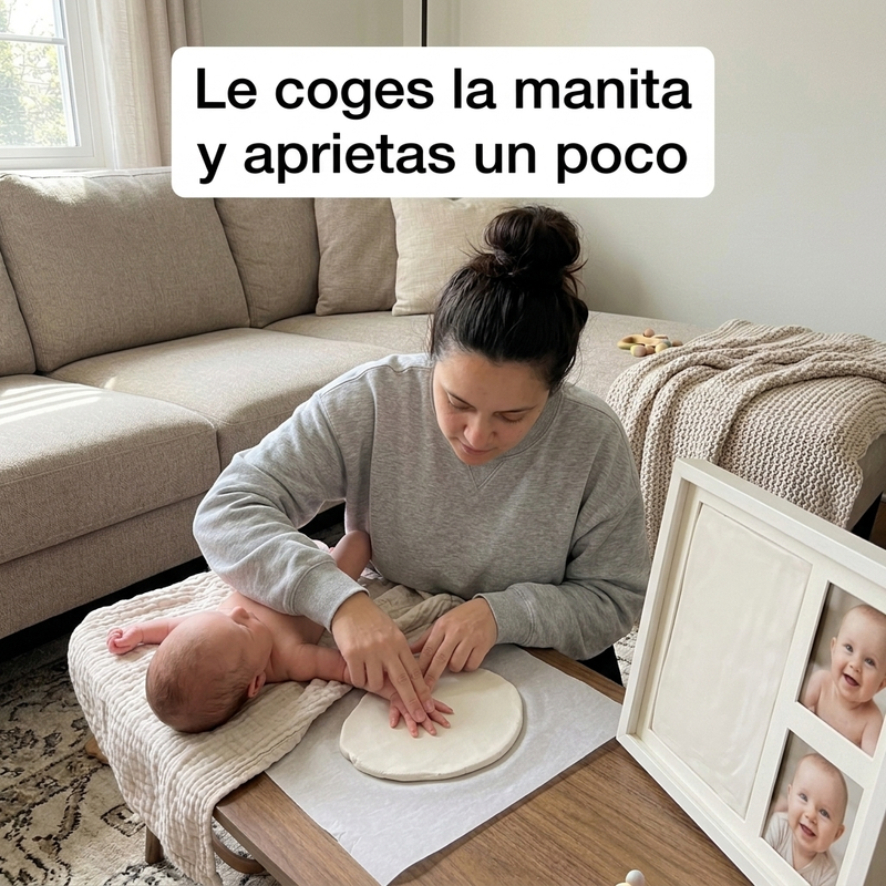 Tomando la huella de la mano del bebe
